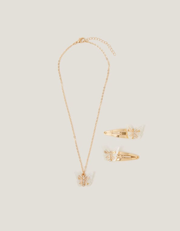 Diamant&eacute; Butterfly Necklace and Hair Clip Set, , large