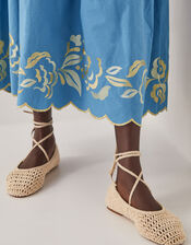 Leia Embroidered Short Sleeve Midi Dress, Blue (BLUE), large