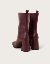Orla Leather Heeled Boots, Red (BURGUNDY), large