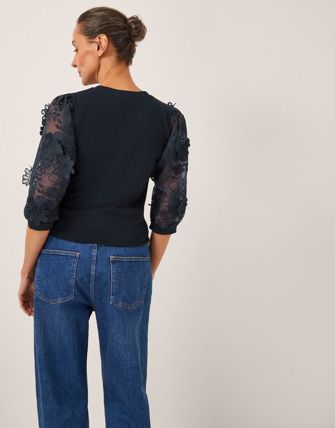 Fi Floral Appliqu&eacute; Jersey Top, Blue (NAVY), large