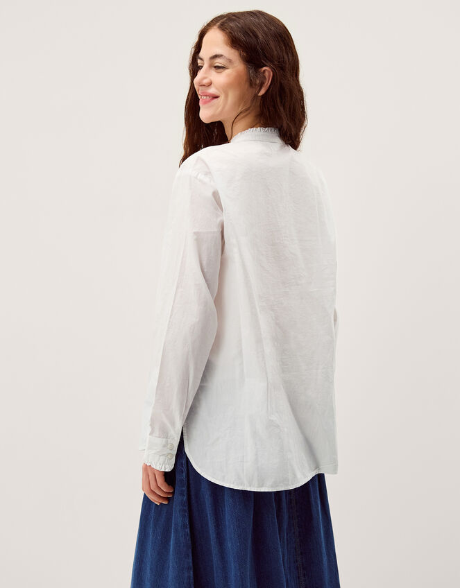 Paige Frill Poplin Shirt, White (WHITE), large