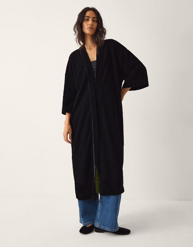 La Galeria Elefante Floral Embroidered Velvet Kimono, Black (BLACK), large