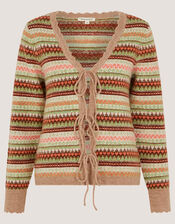 Fran Front Tie Fair Isle Cardigan, Natural (NATURAL), large