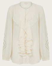 Saskia Stud Ruffle Blouse, Ivory (IVORY), large