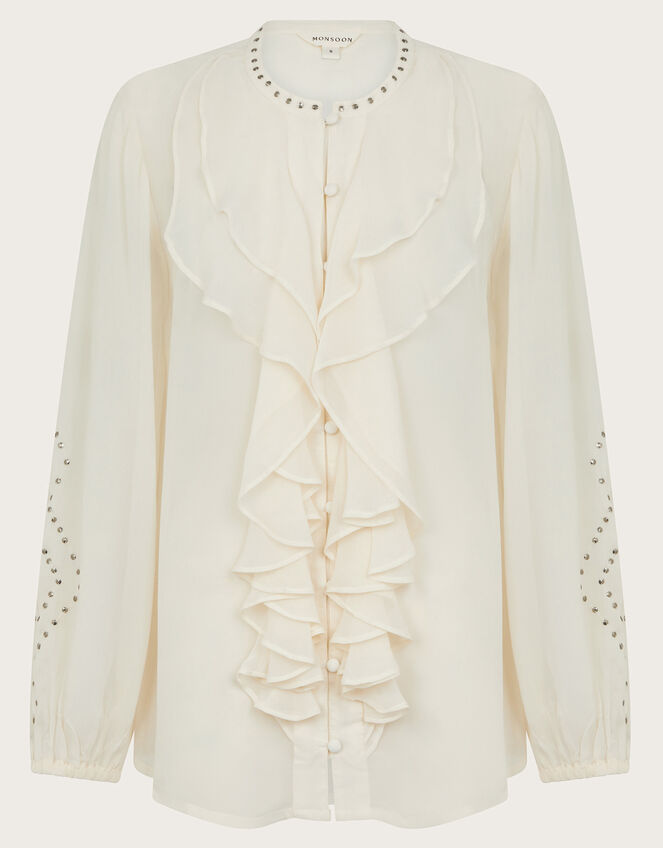 Saskia Stud Ruffle Blouse, Ivory (IVORY), large