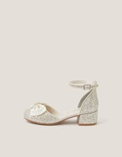 Bow Glitter Chunky Heels, Ivory (IVORY), large