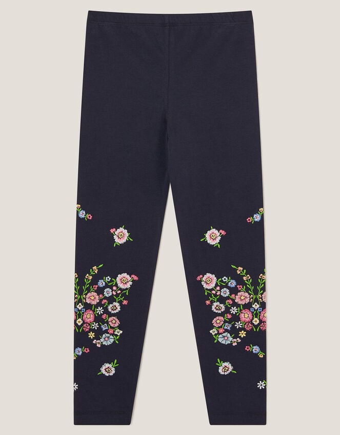 Floral Embroidered Leggings, Blue (BLUE), large
