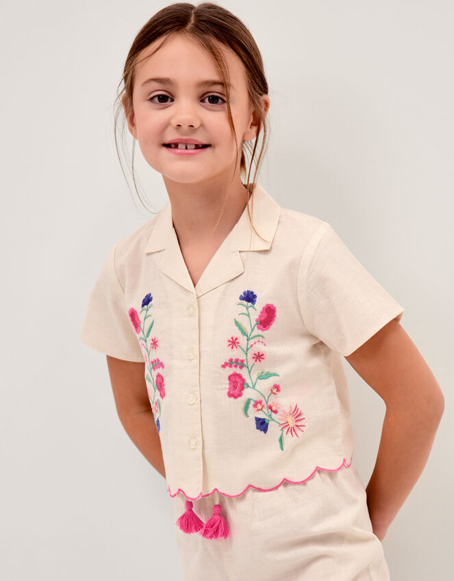 Floral Embroidered Shirt & Trousers Set, White (WHITE), large