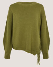 Fey Asymmetrical Fringe Jumper, Green (KHAKI), large