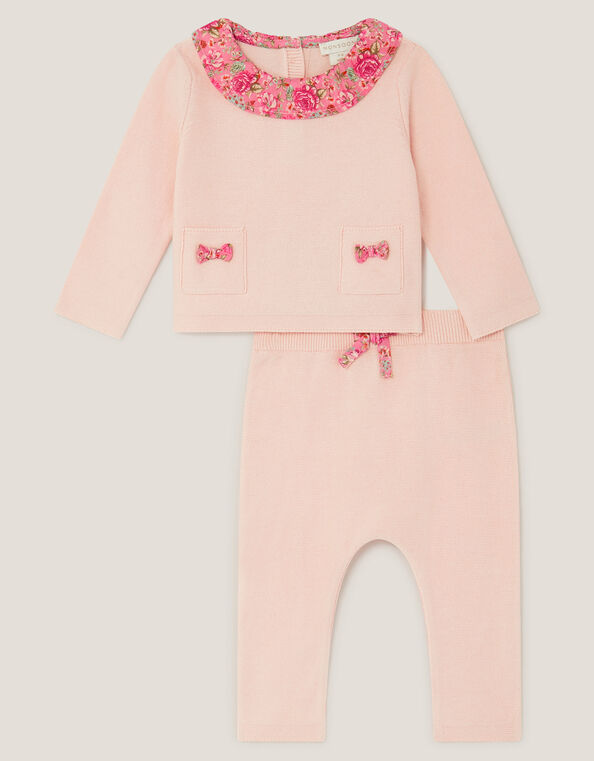 Newborn Penelope Floral Knit Top & Trousers Set, Pink (PINK), large