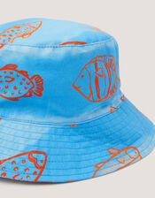 Fish Print Bucket Hat, Blue (BLUE), large