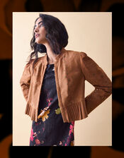 Clemence Fleur Embellished Suede Jacket, Tan (TAN), large