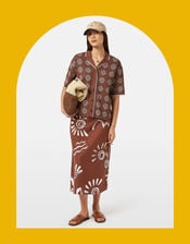 Abstract Print Midi Wrap Skirt, Brown (BROWN), large