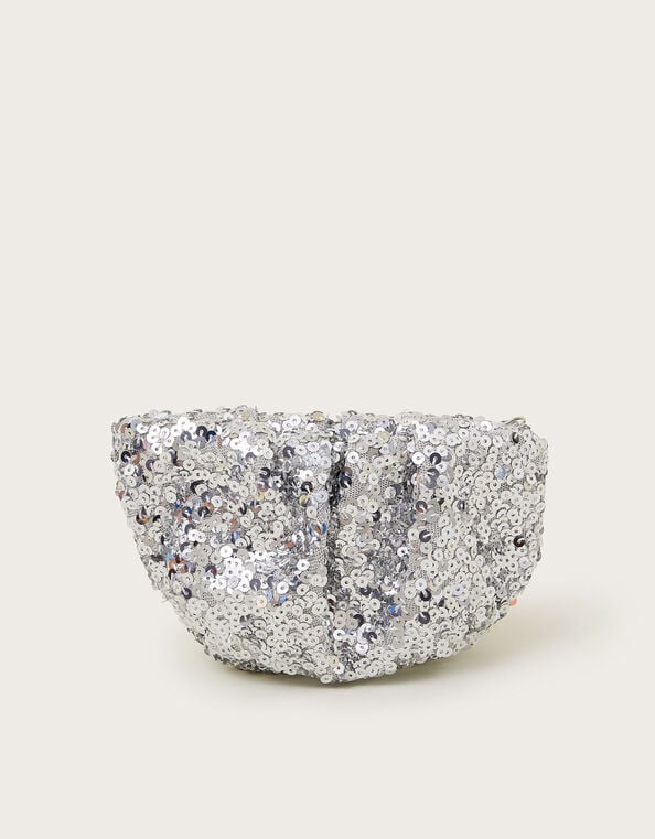 Sequin Embellished Ruched Bag, Silver (SILVER), large