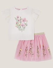 Floral Embroidered T-Shirt & Skirt Set, Multi (MULTI), large