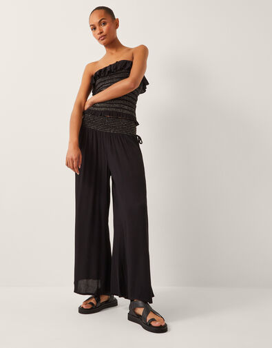 Heidi Shirred Wide Leg Trousers, Black (BLACK), large