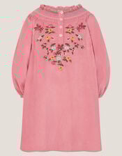 Floral Embroidered Corduroy Dress, Pink (PINK), large