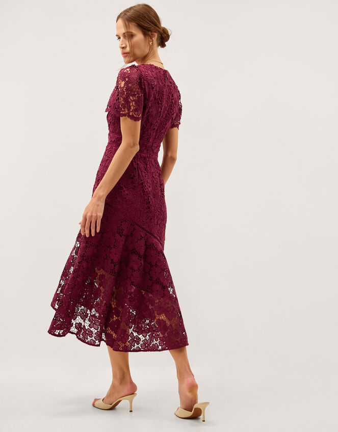 Gia Cutwork Lace Midi Dress, Red (BURGUNDY), large
