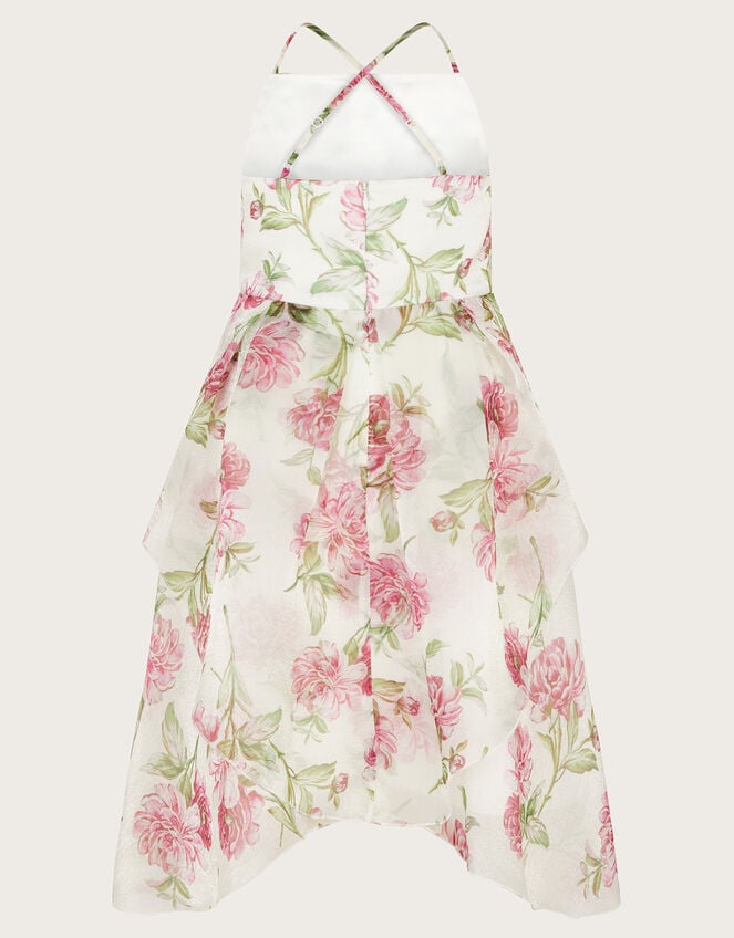 Strappy Peony Print Organza Dress, Ivory (IVORY), large