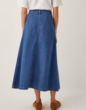 Martha Plait Denim Midi Skirt, Blue (DENIM BLUE), large
