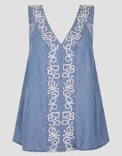 Isolde Embroidered Chambray Cami Top, Blue (DENIM BLUE), large