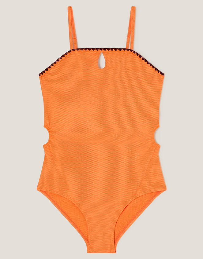 Textured Cut-Out Swimsuit, Orange (ORANGE), large