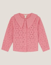 Broderie Floral Collar Jacket, Pink (PINK), large