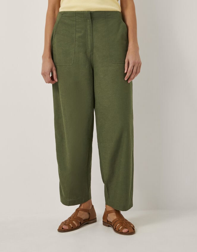 Joanie Linen Blend Wide Leg Trousers, Green (KHAKI), large