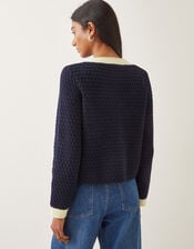 Nancy Smart Waffle Knit Cardigan, Blue (NAVY), large