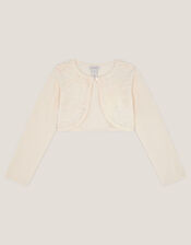Sequin Flower Embellished Cardigan, White (WARM IVORY), large
