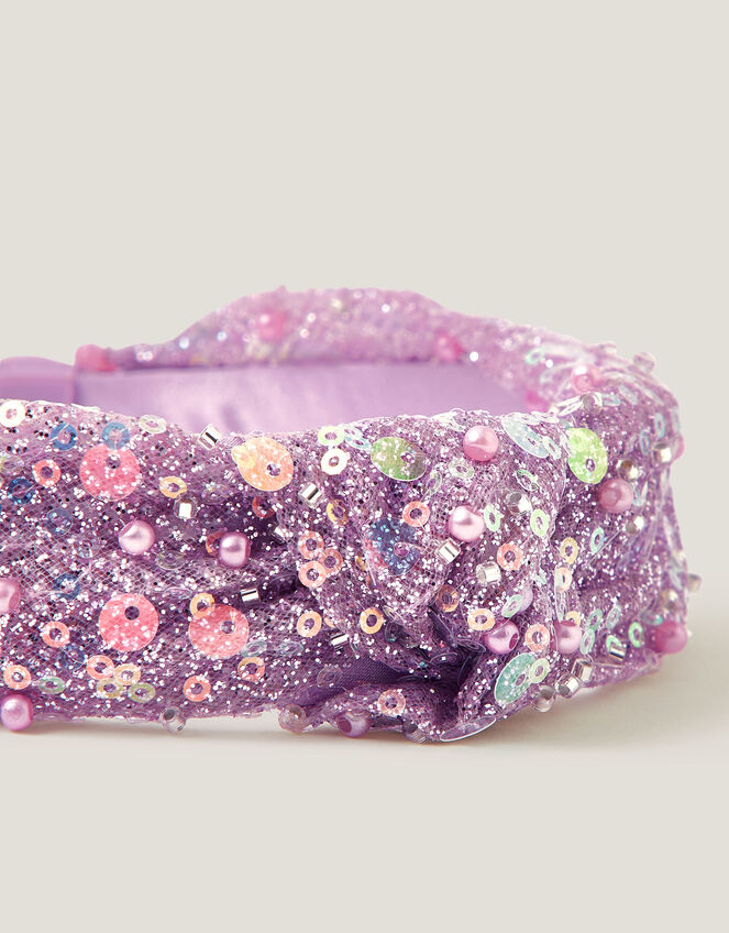 Sequin Mesh Knot Headband, , large