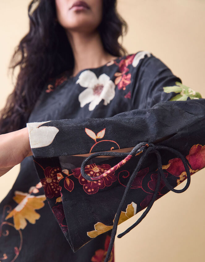 Clemence Camille Floral Print Jacquard Midi Dress, Black (BLACK), large