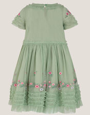 Floral Embroidered Ruffle Tulle Dress, Green (GREEN), large