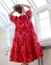 Crās Illustrated Floral Tiered Dress, Red (RED), large