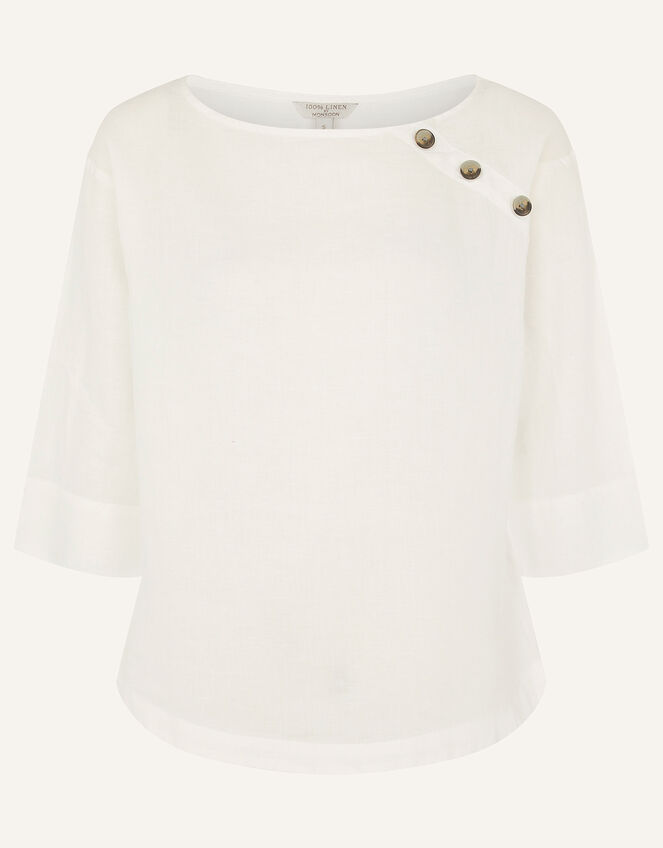 Rosewood Longline T-Shirt in Pure Linen, White (WHITE), large