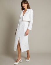 Faye Hand-Beaded Jacquard Cropped Bridal Jacket, Ivory (IVORY), large