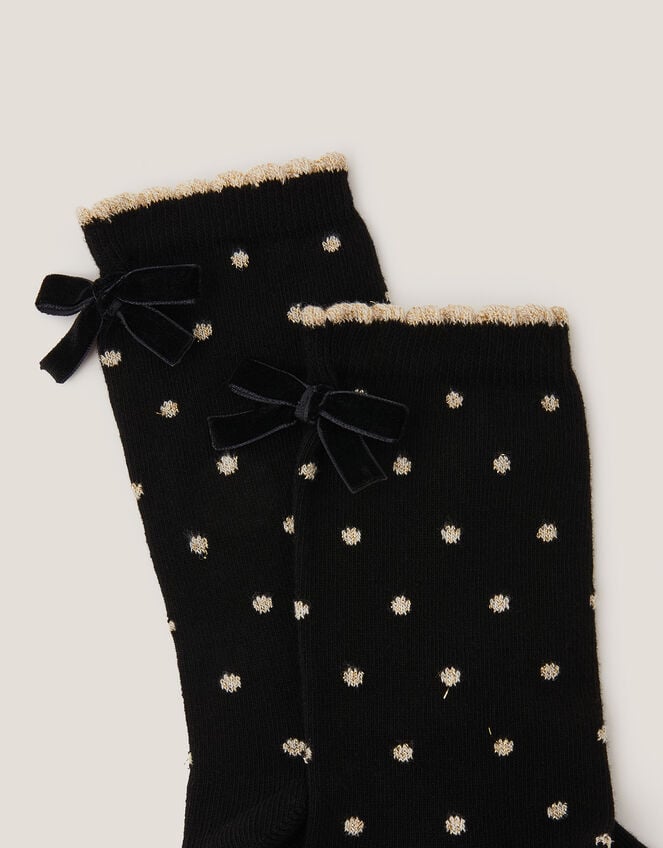 Glitter Spot Bow Socks, Black (BLACK), large
