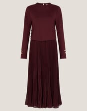 Penny Long Sleeve Pleated Midi Dress, Purple (AUBERGINE), large