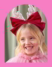 Meri Meri Velvet Bow Reindeer Antler Headband, , large