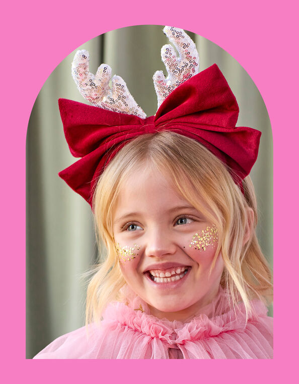 Meri Meri Velvet Bow Reindeer Antler Headband, , large