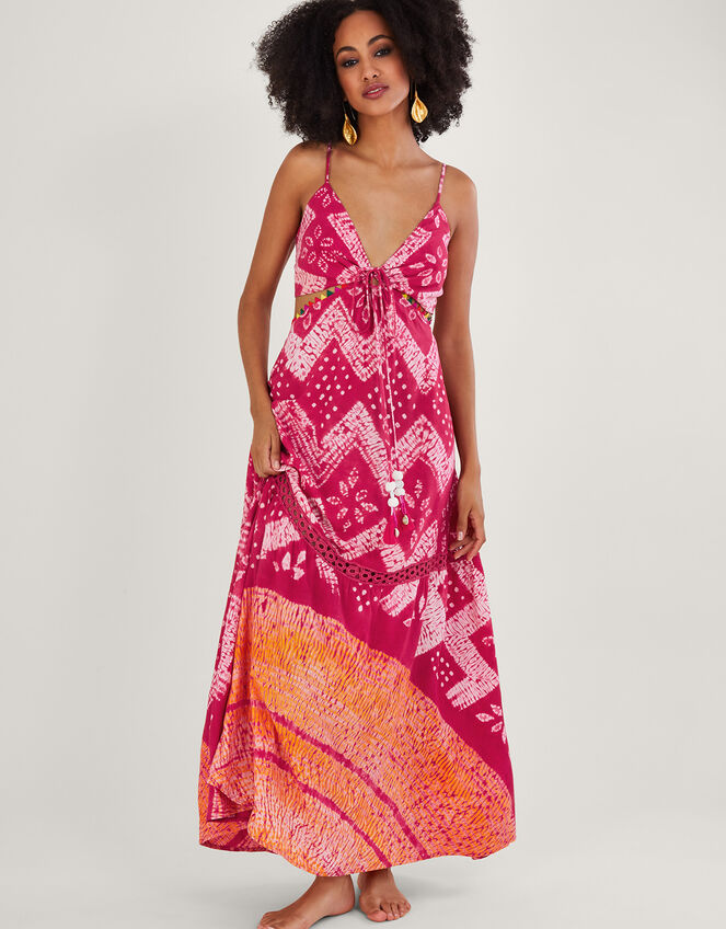 Bandhani Dye Print Maxi Dress, Pink (PINK), large