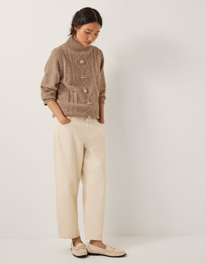 Candice Embellished Cable Knit Jumper, Mink (MINK), large