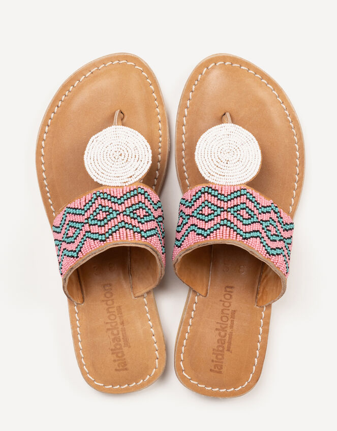 Laidback London Heron Beaded Leather Sandals, Pink (PINK), large