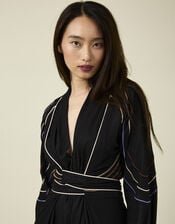 Tallulah and Hope Embroidered Satin Wrap Jumpsuit, Black (BLACK), large