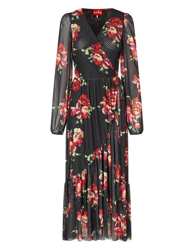 Crās Floral Wrap Maxi Dress, Black (BLACK), large