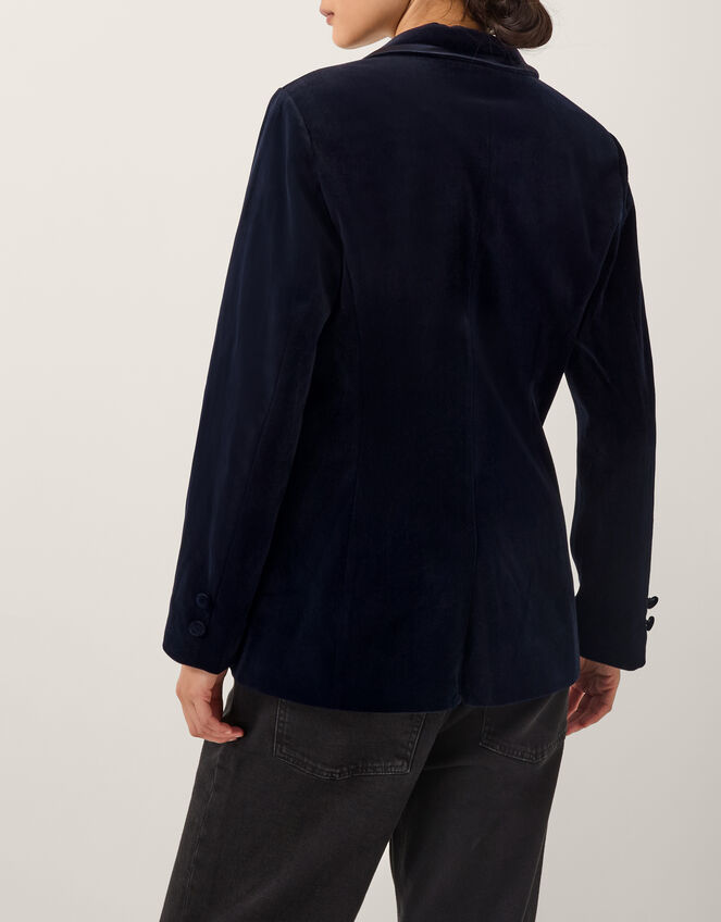 Mila Single Breasted Velvet Blazer, Blue (MIDNIGHT), large
