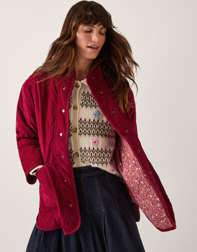 Mandy Corduroy Quilted Jacket, Red (BURGUNDY), large
