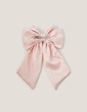 Long Pearl Satin Bow Hair Clip, Pink (PALE PINK), large