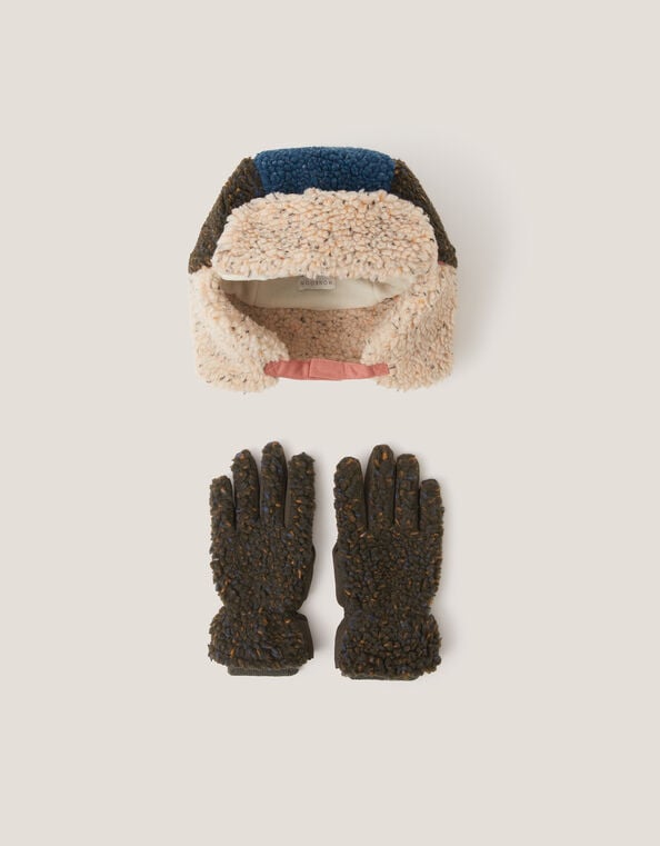Borg Trapper Hat & Gloves Set, Multi (MULTI), large
