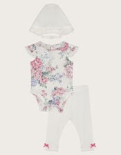 3-Piece Newborn Floral Pointelle Set, Ivory (IVORY), large